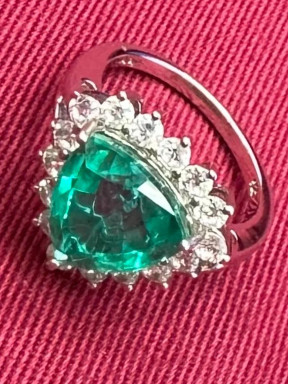 Emeraldine Quartz (Triplet) Natural White Zircon Halo Ring Size 9